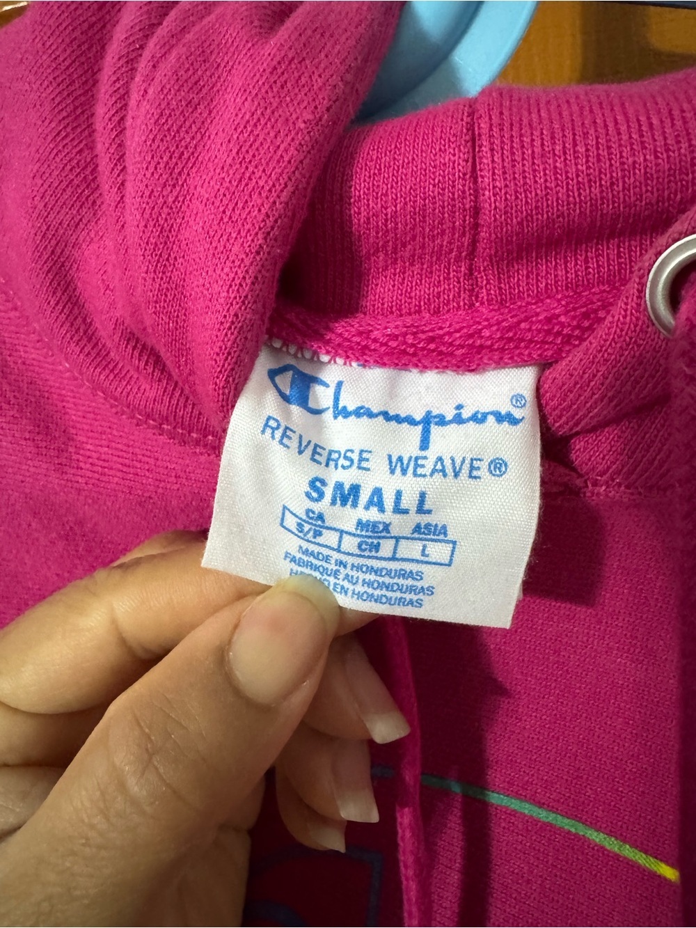 Champion Women's Magenta Pullover Hoodie with Multicolor Logo - Picture 3 of 3